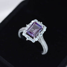 Load image into Gallery viewer, 3Ct Alexandrite Engagement Ring Halo Emerald Step Cut Alexandrite  Engagement Ring