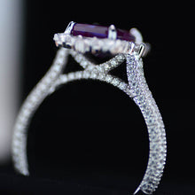 Load image into Gallery viewer, 3Ct Alexandrite Engagement Ring Halo Emerald Step Cut Alexandrite  Engagement Ring