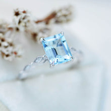 Load image into Gallery viewer, 2Ct Emerald cut Aquamarine ring, Aquamarine solitaire ring, natural aquamarine ring, genuine aquamarine emerald cut vintage ring
