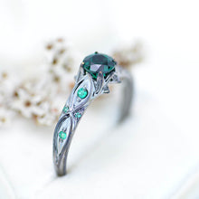 Load image into Gallery viewer, 14K Black Gold Emerald Celtic Engagement Ring