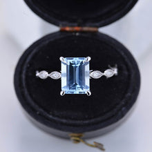 Load image into Gallery viewer, 3Ct Emerald cut Aquamarine ring, Aquamarine solitaire ring, natural aquamarine ring, genuine aquamarine emerald cut vintage ring