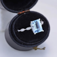 Load image into Gallery viewer, 2Ct Emerald cut Aquamarine ring, Aquamarine solitaire ring, natural aquamarine ring, genuine aquamarine emerald cut vintage ring