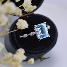 Load image into Gallery viewer, 2Ct Emerald cut Aquamarine ring, Aquamarine solitaire ring, natural aquamarine ring, genuine aquamarine emerald cut vintage ring