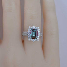 Load image into Gallery viewer, 2Ct Alexandrite Engagement Ring Halo Emerald Step Cut Alexandrite Engagement Ring