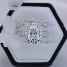 Load image into Gallery viewer, 3Ct Moissanite Engagement Ring Halo Radiant Cut Moissanite Engagement Ring, 9x7mm Radiant Cut Moissanite Engagement Ring with Eternity Band