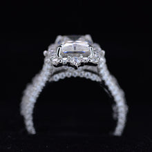 Load image into Gallery viewer, 3Ct Moissanite Engagement Ring Halo Radiant Cut Moissanite Engagement Ring, 9x7mm Radiant Cut Moissanite Engagement Ring with Eternity Band