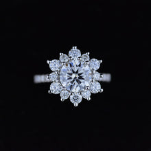 Load image into Gallery viewer, 2 Carat Round Moissanite Snowflake Halo Engagement Ring. Victorian 14K White Gold Ring