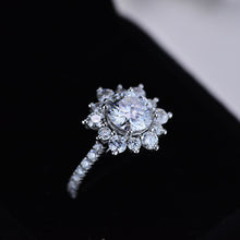 Load image into Gallery viewer, 2 Carat Round Moissanite Snowflake Halo Engagement Ring. Victorian 14K White Gold Ring