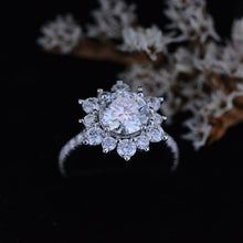 Load image into Gallery viewer, 2 Carat Round Moissanite Snowflake Halo Engagement Ring. Victorian 14K White Gold Ring