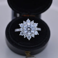 Load image into Gallery viewer, 2 Carat Round Moissanite Snowflake Halo Engagement Ring. Victorian 14K White Gold Ring