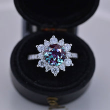 Load image into Gallery viewer, 2 Carat Round Alexandrite Snowflake Halo Engagement Ring. Victorian 14K White Gold Ring