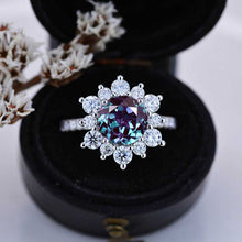 Load image into Gallery viewer, 2 Carat Round Alexandrite Snowflake Halo Engagement Ring. Victorian 14K White Gold Ring