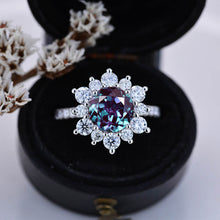 Load image into Gallery viewer, 2 Carat Round Alexandrite Snowflake Halo Engagement Ring. Victorian 14K White Gold Ring