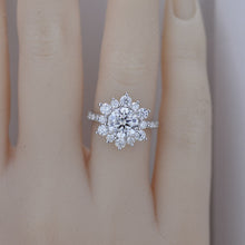 Load image into Gallery viewer, 2 Carat Round Moissanite Snowflake Halo Engagement Ring. Victorian 14K White Gold Ring