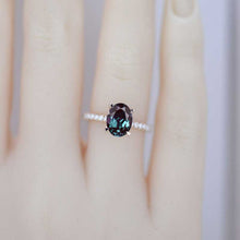 Load image into Gallery viewer, 2 Carat Alexandrite Oval Cut Hidden Halo Rose Gold Engagement Ring