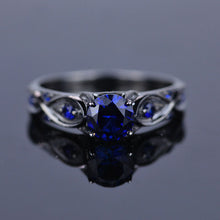 Load image into Gallery viewer, 14K Black Gold Platinum Sapphire Celtic Engagement Ring
