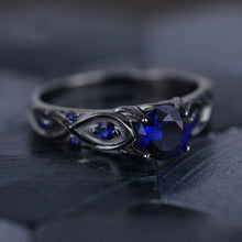 Load image into Gallery viewer, 14K Black Gold Platinum Sapphire Celtic Engagement Ring