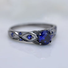 Load image into Gallery viewer, 14K Black Gold Platinum Sapphire Celtic Engagement Ring