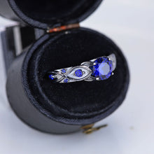 Load image into Gallery viewer, 14K Black Gold Platinum Sapphire Celtic Engagement Ring