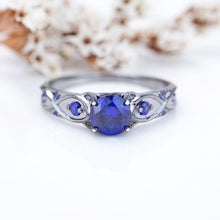 Load image into Gallery viewer, 14K Black Gold Platinum Sapphire Celtic Engagement Ring