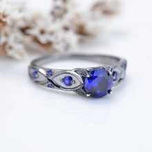 Load image into Gallery viewer, 14K Black Gold Platinum Sapphire Celtic Engagement Ring
