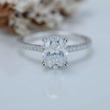 Load image into Gallery viewer, 3 Carat Carat Oval Moissanite Ring, Hidden Halo Gold Engagement Ring