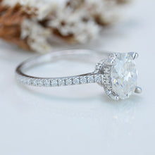 Load image into Gallery viewer, 3 Carat Carat Oval Moissanite Ring, Hidden Halo Gold Engagement Ring