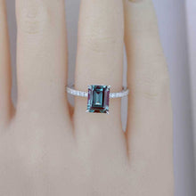 Load image into Gallery viewer, 3 Carat Giliarto Emerald Cut Alexandrite Hidden Halo 14K White Gold Engagement Ring