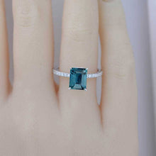 Load image into Gallery viewer, 2 Carat Emerald Cut Teal Sapphire Hidden Halo Engagement Ring