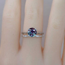 Load image into Gallery viewer, 2 Carat Alexandrite 14K White Gold Engagement, Eternity Ring, Set of Two Rings, Opal Leaf Floral Ring Design, Two Ring Set