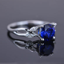 Load image into Gallery viewer, 2Ct Round Sapphire Vintage Engagement Ring, Royal Blue Sapphire Engagement Ring, Marquise Side Accents Stones 14K White Gold Ring