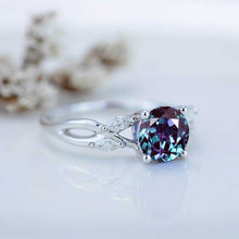 Load image into Gallery viewer, 2Ct Round Alexandrite Vintage Engagement Ring, Alexandrite Engagement Ring, Marquise Side Accents Stones 14K White Gold Ring