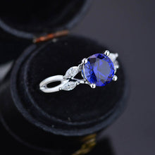 Load image into Gallery viewer, 2Ct Round Sapphire Vintage Engagement Ring, Royal Blue Sapphire Engagement Ring, Marquise Side Accents Stones 14K White Gold Ring