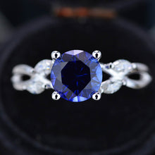 Load image into Gallery viewer, 2Ct Round Sapphire Vintage Engagement Ring, Royal Blue Sapphire Engagement Ring, Marquise Side Accents Stones 14K White Gold Ring