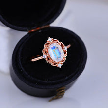 Load image into Gallery viewer, 14K Solid Rose Gold Dainty Natural Moonstone Ring, 2ct Oval Cut Moonstone Ring, Rose Gold Ring Unique Oval Halo Vintage Ring.