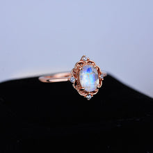 Load image into Gallery viewer, 14K Solid Rose Gold Dainty Natural Moonstone Ring, 2ct Oval Cut Moonstone Ring, Rose Gold Ring Unique Oval Halo Vintage Ring.