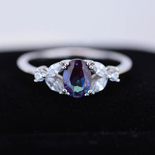 Load image into Gallery viewer, 14K Solid White Gold Dainty Alexandrite Ring, Oval Cut Alexandrite Ring Set, White Gold Ring Unique Vintage Ring