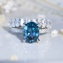 Load image into Gallery viewer, 4 Carat Oval Cut Teal Sapphire White Gold Engagement Ring Set 1073-12x9 mm Ring Set
