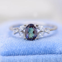 Load image into Gallery viewer, 14K Solid White Gold Dainty Alexandrite Ring, Oval Cut Alexandrite Ring Set, White Gold Ring Unique Vintage Ring