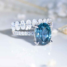 Load image into Gallery viewer, 4 Carat Oval Cut Teal Sapphire White Gold Engagement Ring Set 1073-12x9 mm Ring Set