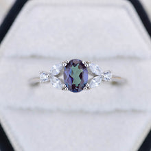 Load image into Gallery viewer, 14K Solid White Gold Dainty Alexandrite Ring, Oval Cut Alexandrite Ring Set, White Gold Ring Unique Vintage Ring