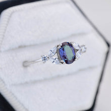 Load image into Gallery viewer, 14K Solid White Gold Dainty Alexandrite Ring, Oval Cut Alexandrite Ring Set, White Gold Ring Unique Vintage Ring