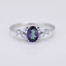 Load image into Gallery viewer, 14K Solid White Gold Dainty Alexandrite Ring, Oval Cut Alexandrite Ring Set, White Gold Ring Unique Vintage Ring