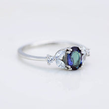 Load image into Gallery viewer, 14K Solid White Gold Dainty Alexandrite Ring, Oval Cut Alexandrite Ring Set, White Gold Ring Unique Vintage Ring