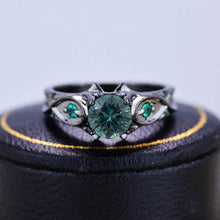 Load image into Gallery viewer, 14K Black Gold Teal Sapphire Celtic Engagement Ring