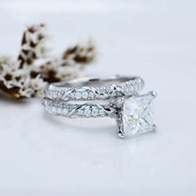 Load image into Gallery viewer, 2 Carat Princess Cut Giliarto Moissanite Diamond White Gold Floral Engagement Ring Set
