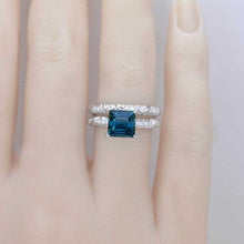 Load image into Gallery viewer, 2 Carat Princess Cut Giliarto Teal Sapphire White Gold Floral Engagement Ring Set