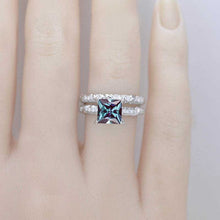 Load image into Gallery viewer, 2 Carat Princess Cut Alexandrite White Gold Floral Engagement Ring Set