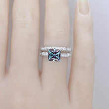 Load image into Gallery viewer, 3Ct Princess Cut Alexandrite Engagement Ring, Solitaire Princess Cut Alexandrite Engagement Ring, Floral Pave Accents Stones Floral Ring