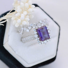 Load image into Gallery viewer, 3Ct Alexandrite Engagement Ring Halo Emerald Cut Alexandrite Engagement Ring, 9x7mm Step Cut Alexandrite Engagement Ring with Eternity Band